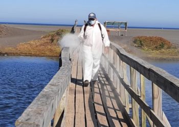 Sanitizan playas y lugares de alta afluencia de público en Cobquecura