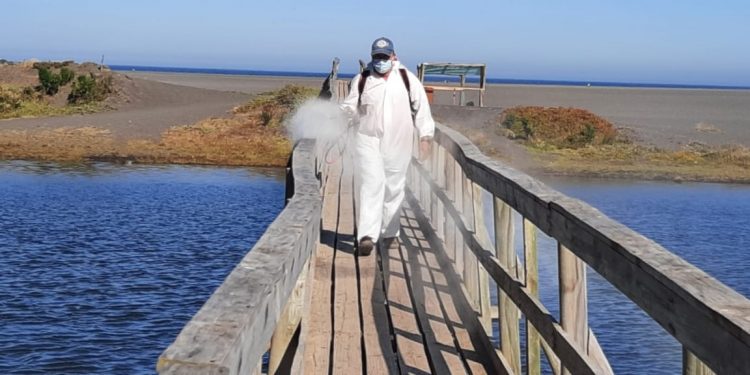 Sanitizan playas y lugares de alta afluencia de público en Cobquecura